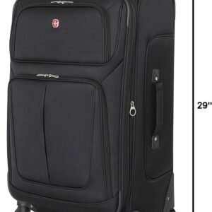 SWISSGEAR Sion Softside Expandable Spinner Luggage Durable Lightweight Travel Suitcase, Black, Checked-Large 29-Inch